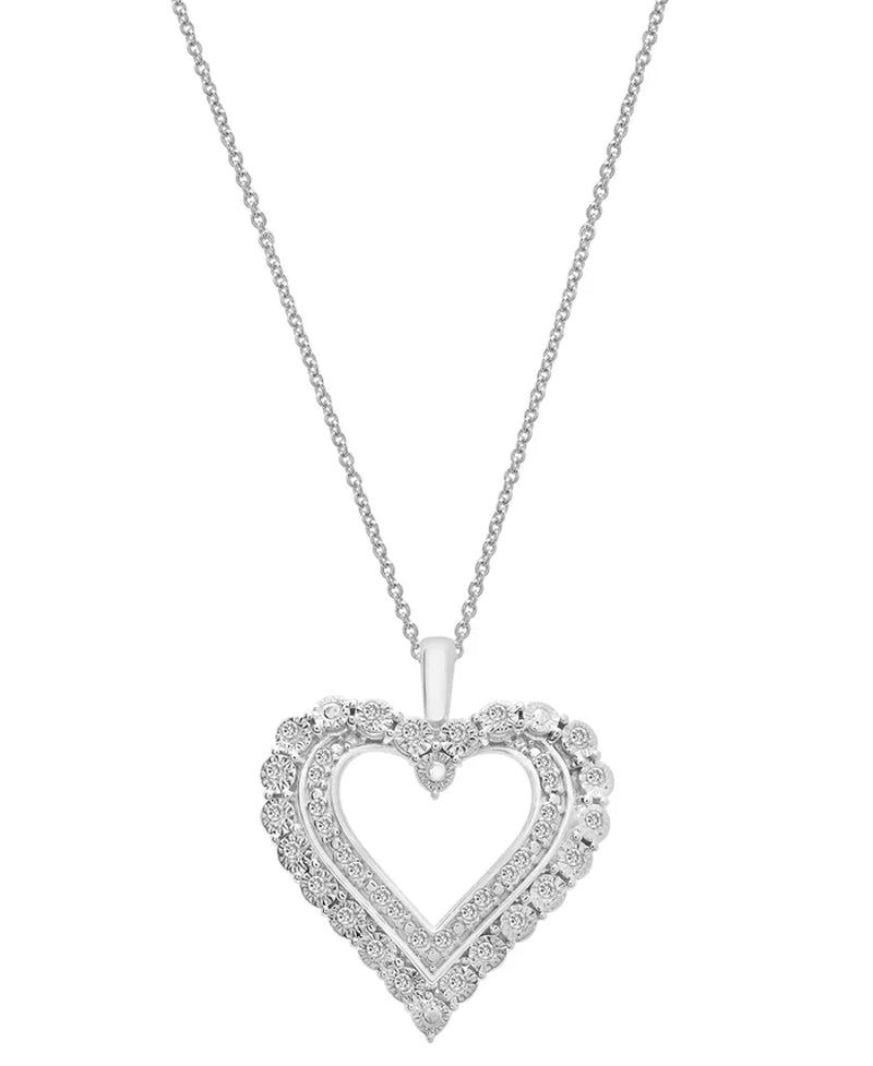 Diamond Open Heart 18" Pendant Necklace (1/4 Ct. T.W.) in Sterling Silver, Created for