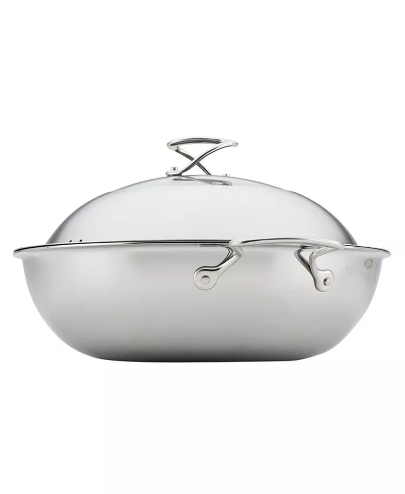 Clad Stainless Steel 14" Induction Wok with Glass Lid and Hybrid Steelshield and Non-Stick Technology