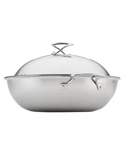 Clad Stainless Steel 14" Induction Wok with Glass Lid and Hybrid Steelshield and Non-Stick Technology