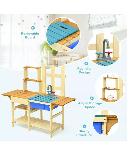Kid'S Outdoor Wooden Pretend Cook Kitchen Playset Toy