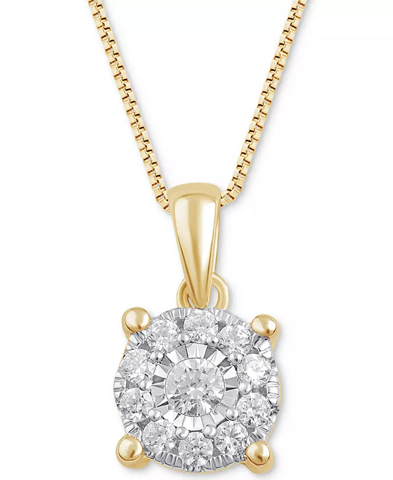 Diamond Halo 18" Pendant Necklace (1/3 Ct. T.W.) in 14K White, Yellow or Rose Gold