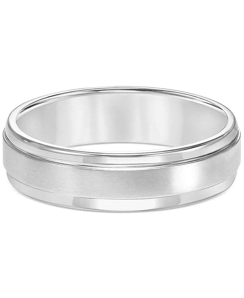 Men'S Comfort Fit Brushed Finish Bevel Edge Wedding Band in Platinum