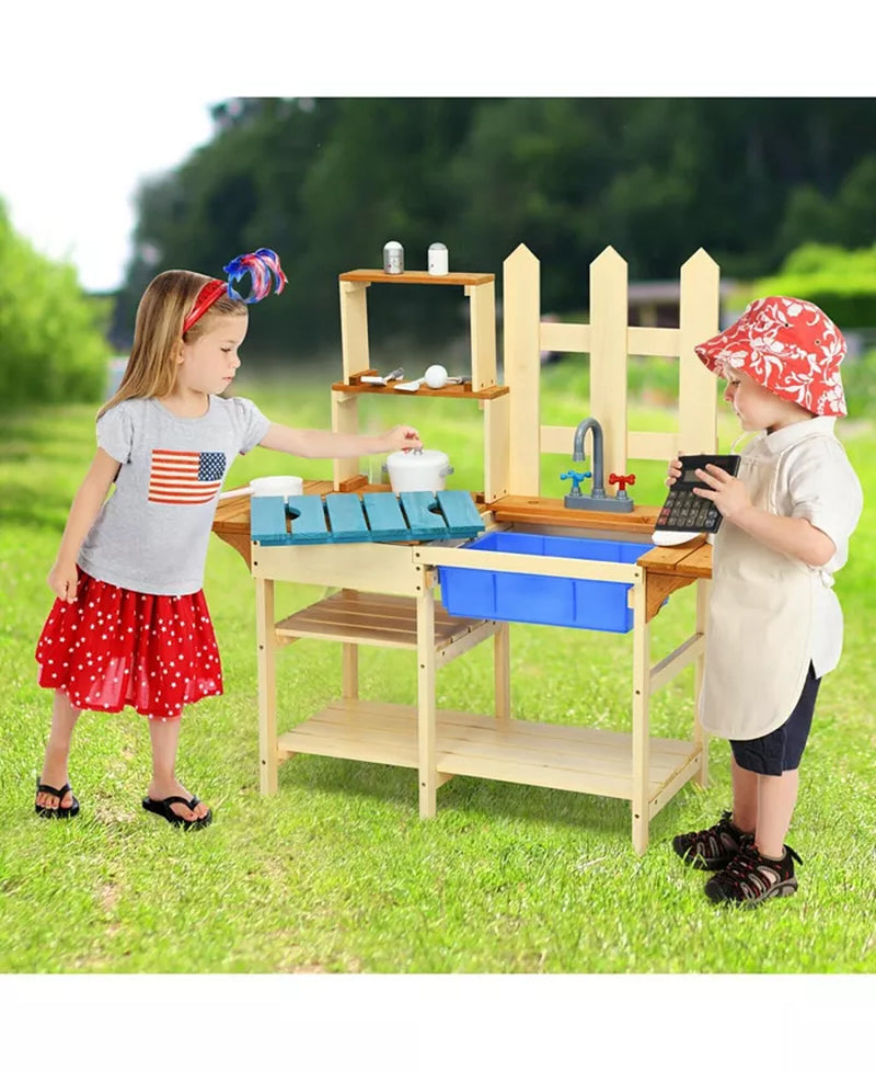 Kid'S Outdoor Wooden Pretend Cook Kitchen Playset Toy