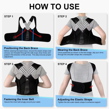Back Brace Posture Corrector for Women and Men, Shoulder Straightener Adjustable Full Back Support Upper and Lower Waist Belt