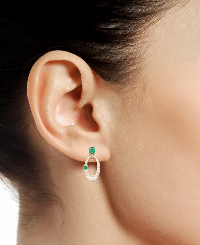 Ruby (5/8 Ct. T.W.) & Diamond (1/3 Ct. T.W.) Oval Doorknocker Drop Earrings in 14K Gold (Also Available in Emerald & Sapphire)