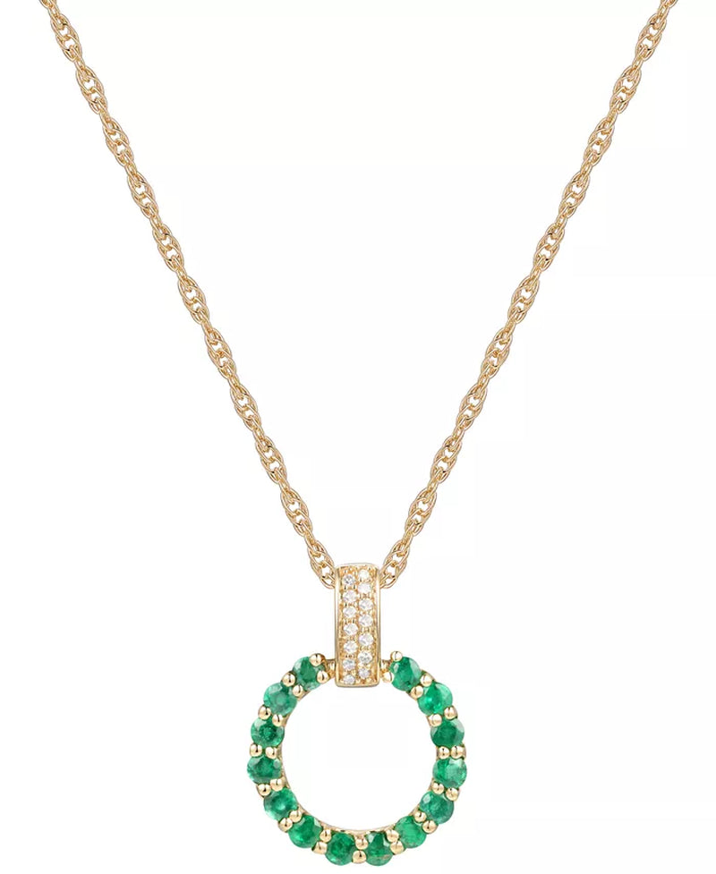 Gemstone & Diamond (1/20 Ct. T.W.) Circle 18" Pendant Necklace in 14K Gold