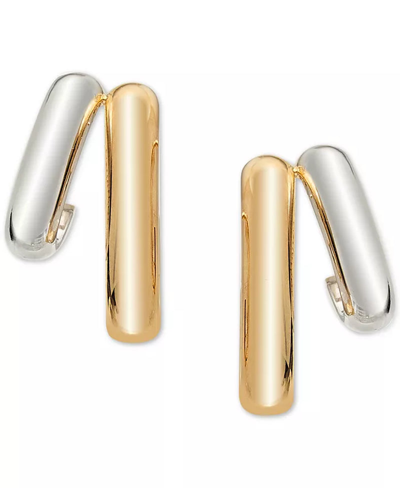Double Polished Oval & round Hoop Earrings in 10K Two-Tone Gold