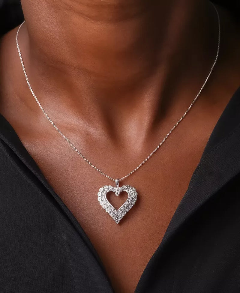 Diamond Open Heart 18" Pendant Necklace (1/4 Ct. T.W.) in Sterling Silver, Created for