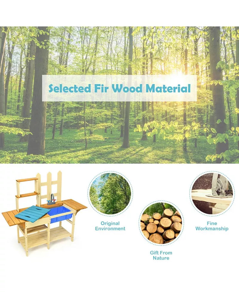 Kid'S Outdoor Wooden Pretend Cook Kitchen Playset Toy