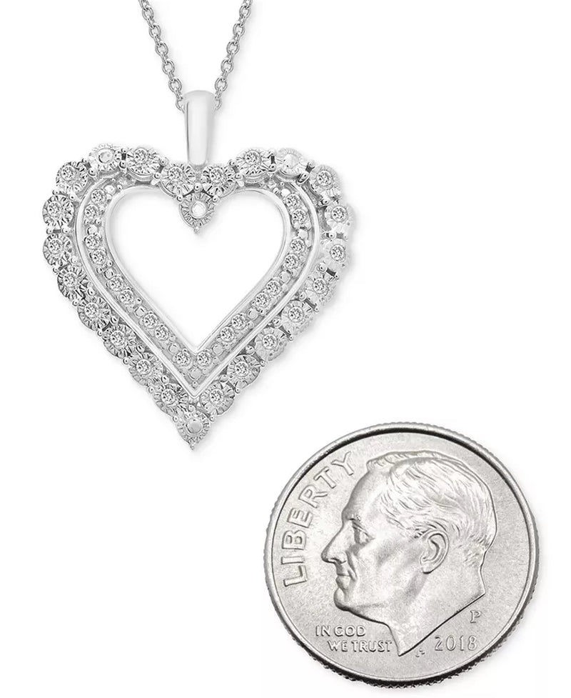 Diamond Open Heart 18" Pendant Necklace (1/4 Ct. T.W.) in Sterling Silver, Created for