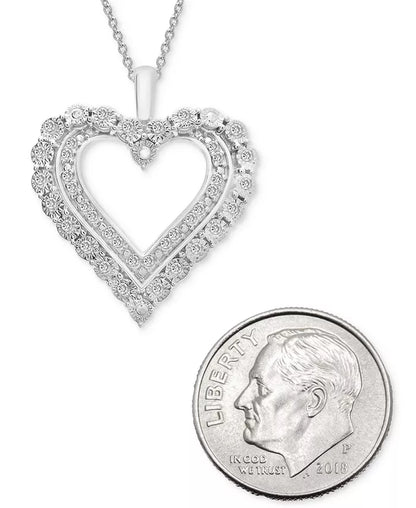 Diamond Open Heart 18" Pendant Necklace (1/4 Ct. T.W.) in Sterling Silver, Created for