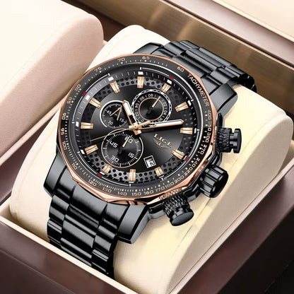 Men'S Watches Chronograph Stainless Steel Waterproof Business Multi-Functional Original Exclusive Wristwatch for Men+Box