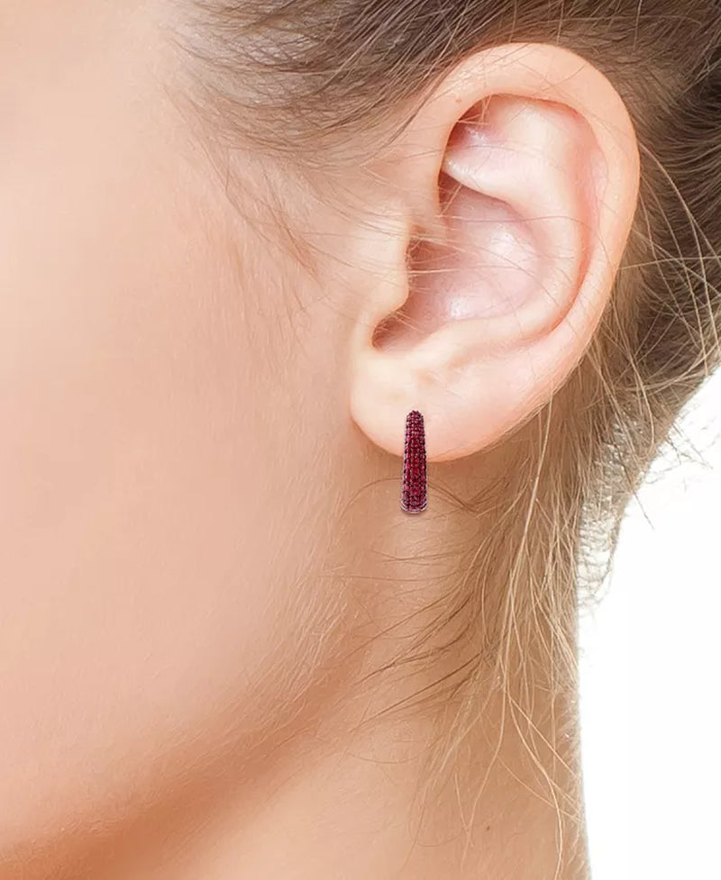 EFFYÂ® Ruby Oval Small Huggie Hoop Earrings (2 Ct. T.W.) in Sterling Silver (Also Available in Pink Sapphire & Sapphire)