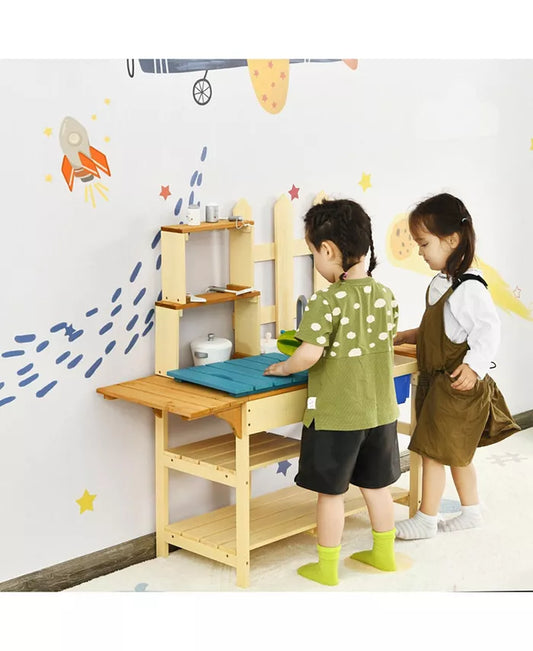 Kid'S Outdoor Wooden Pretend Cook Kitchen Playset Toy