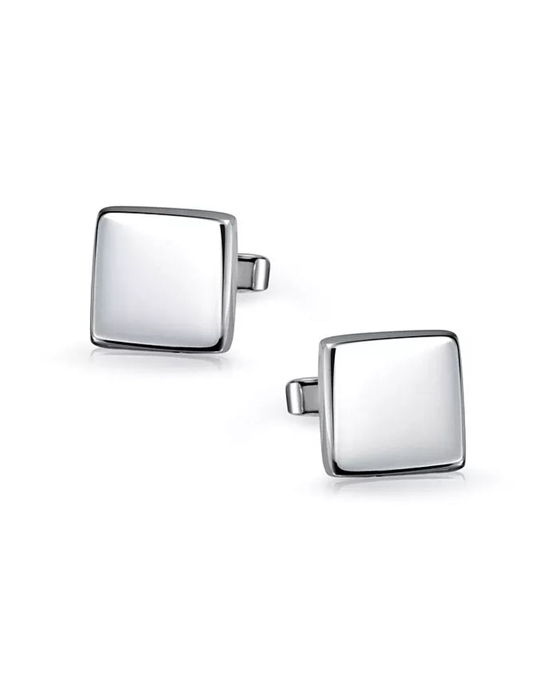 Initial Geometric Solid Flat Square .925 Sterling Silver Shirt Cufflinks Cuff Links Executive Gift Hinge Bullet Back