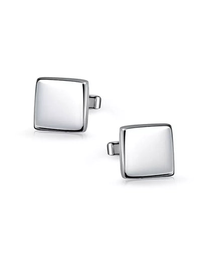 Initial Geometric Solid Flat Square .925 Sterling Silver Shirt Cufflinks Cuff Links Executive Gift Hinge Bullet Back
