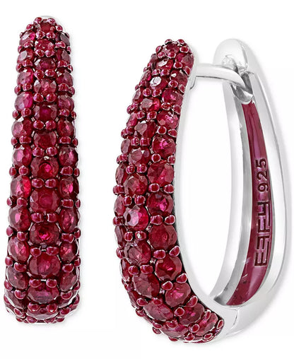 EFFYÂ® Ruby Oval Small Huggie Hoop Earrings (2 Ct. T.W.) in Sterling Silver (Also Available in Pink Sapphire & Sapphire)
