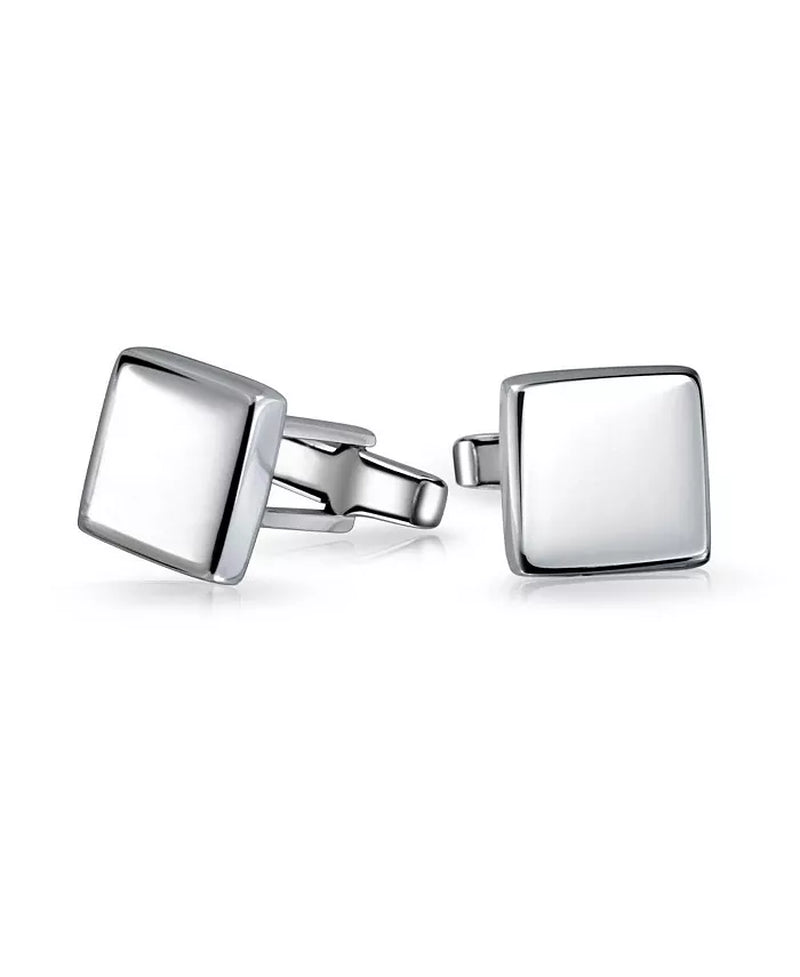 Initial Geometric Solid Flat Square .925 Sterling Silver Shirt Cufflinks Cuff Links Executive Gift Hinge Bullet Back