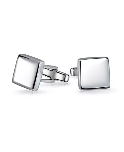 Initial Geometric Solid Flat Square .925 Sterling Silver Shirt Cufflinks Cuff Links Executive Gift Hinge Bullet Back