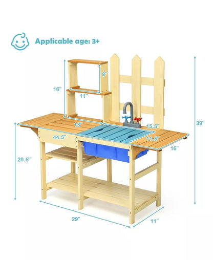 Kid'S Outdoor Wooden Pretend Cook Kitchen Playset Toy