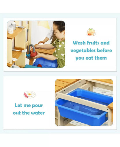 Kid'S Outdoor Wooden Pretend Cook Kitchen Playset Toy