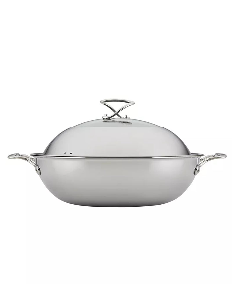 Clad Stainless Steel 14" Induction Wok with Glass Lid and Hybrid Steelshield and Non-Stick Technology