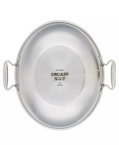 Clad Stainless Steel 14" Induction Wok with Glass Lid and Hybrid Steelshield and Non-Stick Technology