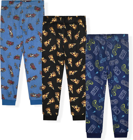 Boys Pajama Pants 3-Pack Soft Lightweight Sleepwear Bottoms with Elastic Waist Kids Lounge Pants for Boys