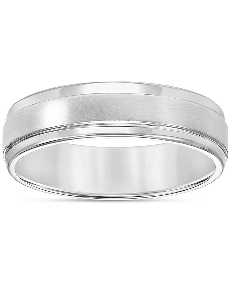 Men'S Comfort Fit Brushed Finish Bevel Edge Wedding Band in Platinum