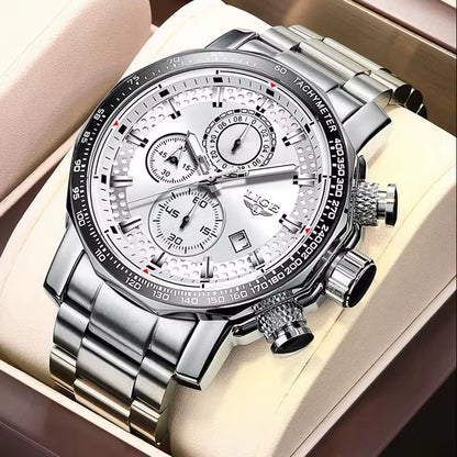 Men'S Watches Chronograph Stainless Steel Waterproof Business Multi-Functional Original Exclusive Wristwatch for Men+Box