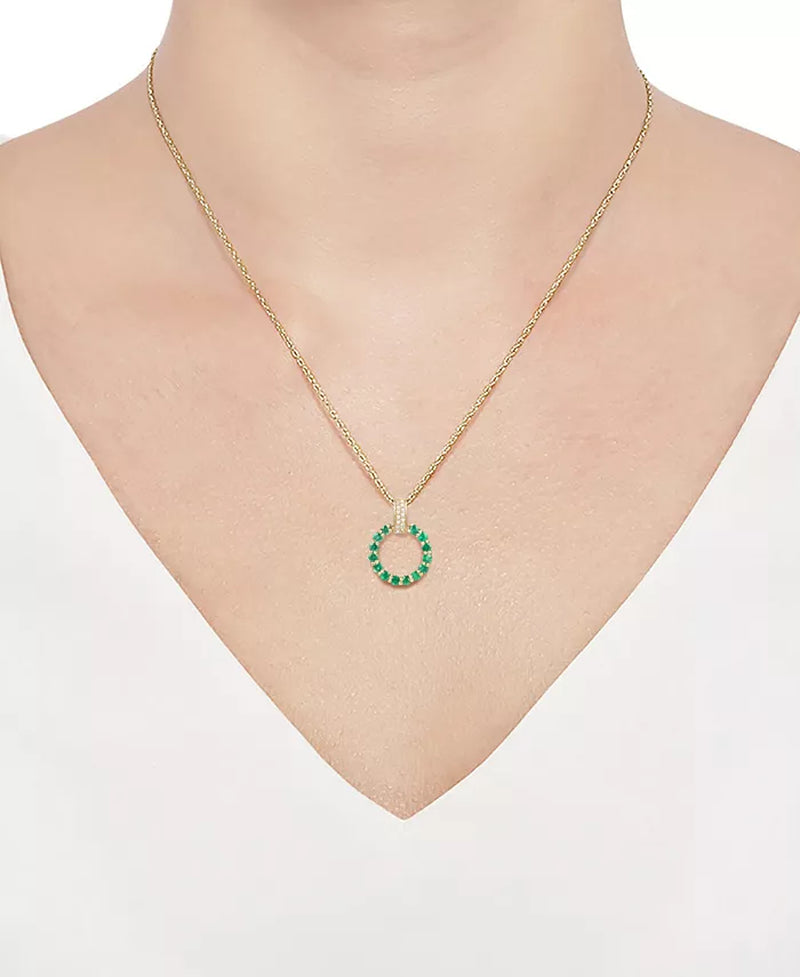 Gemstone & Diamond (1/20 Ct. T.W.) Circle 18" Pendant Necklace in 14K Gold