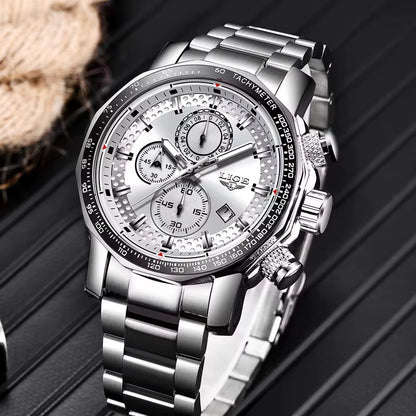Men'S Watches Chronograph Stainless Steel Waterproof Business Multi-Functional Original Exclusive Wristwatch for Men+Box