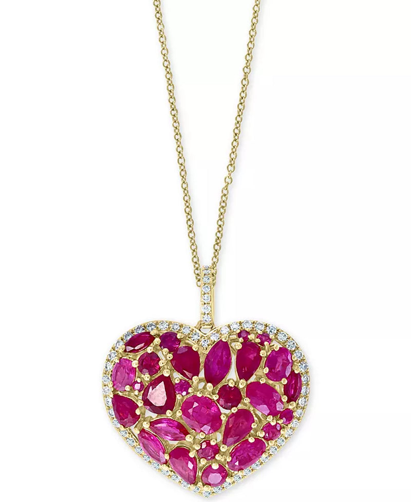 EFFYÂ® Ruby (4-3/4 Ct. T.W.) & Diamond (1/3 Ct. T.W.) Heart 18" Pendant Necklace in 14K Gold