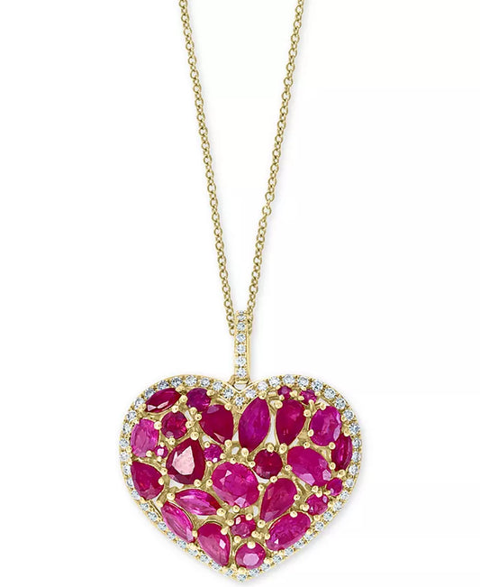 EFFYÂ® Ruby (4-3/4 Ct. T.W.) & Diamond (1/3 Ct. T.W.) Heart 18" Pendant Necklace in 14K Gold