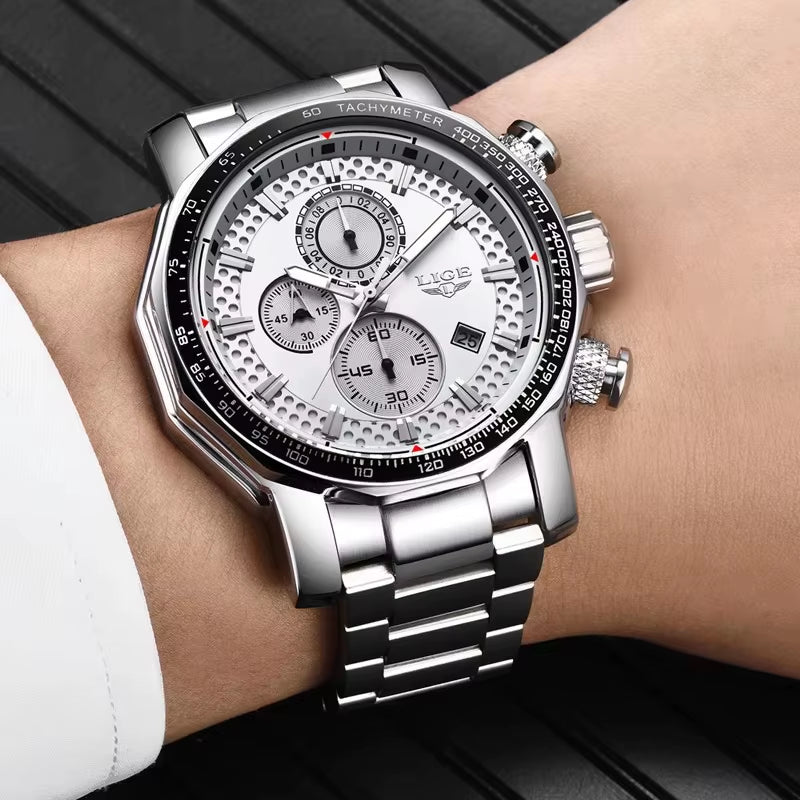 Men'S Watches Chronograph Stainless Steel Waterproof Business Multi-Functional Original Exclusive Wristwatch for Men+Box