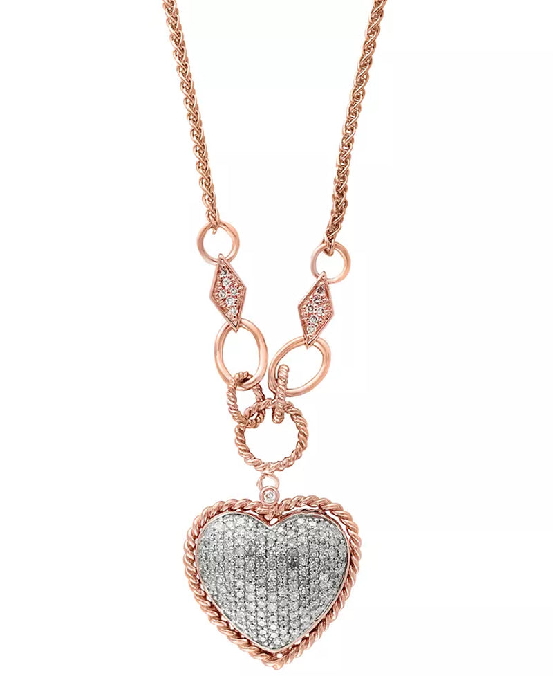 D'Oro by EFFYÂ® Diamond Pavã© Diamond Heart Pendant (3/4 Ct. T.W.) in 14K Gold or 14K Rose Gold